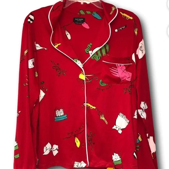 Kate Spade Red Patterned Pajama Set Size Small NWT Retail $78. 50% OFF - Picture 3 of 5